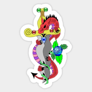 Red dragon and dagger Sticker